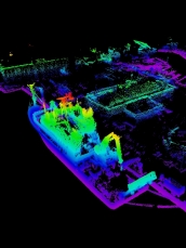 LiDAR image of R/V Armstrong tied up at WHOI dock.