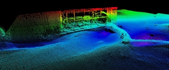 Multibeam Point Cloud of the New Bedford, MA Hurricane Barrier. Transducer Tilted to Allow Acquisition of Data to the Water Line