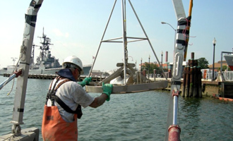 Grab sampling, vibracoring, and geophysical survey at the Washington Navy Yard, Washington, DC