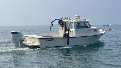25-foot Parker fiberglass workboat designed for inshore survey operations 
